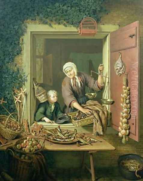 Boy buying chestnuts Oil Painting by Willem van Mieris