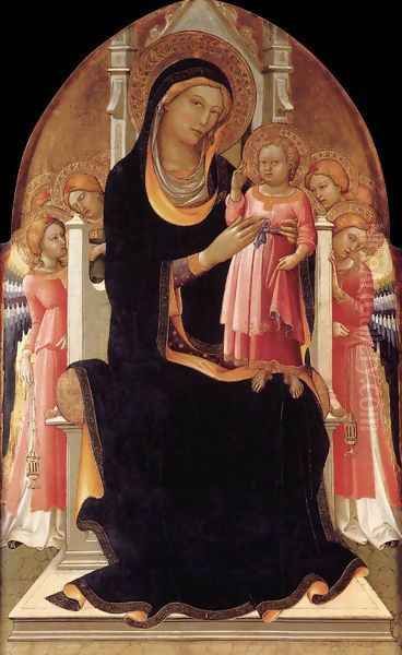 Virgin and Child Enthroned with Six Angels 1415-20 Oil Painting by Lorenzo Monaco