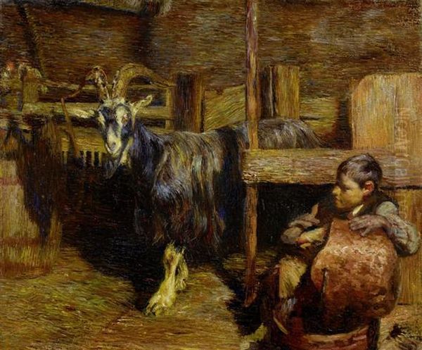 In The Goat Shed Oil Painting by Giovanni Giacometti