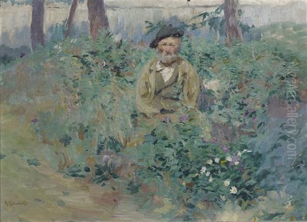 Hunter In The Greenery Oil Painting by Giovanni Giacometti