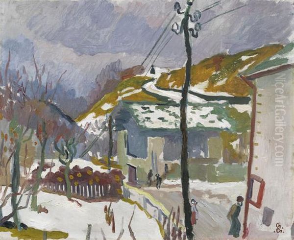 Strada, Sciogliere Della Neve Oil Painting by Giovanni Giacometti