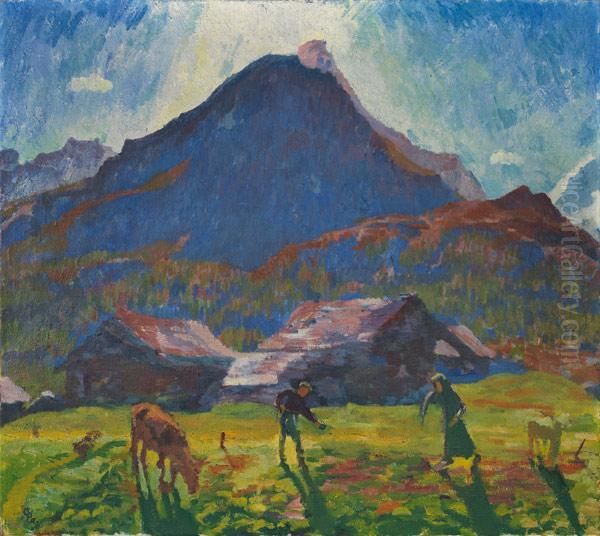 Mattino(margna) - Blick Von Capolago Auf Den Piz Della Margna Oil Painting by Giovanni Giacometti