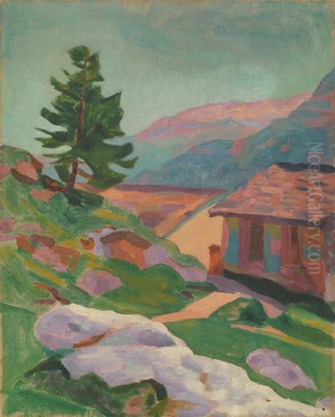 Hausergruppe Incapolago Bei Maloja Oil Painting by Giovanni Giacometti