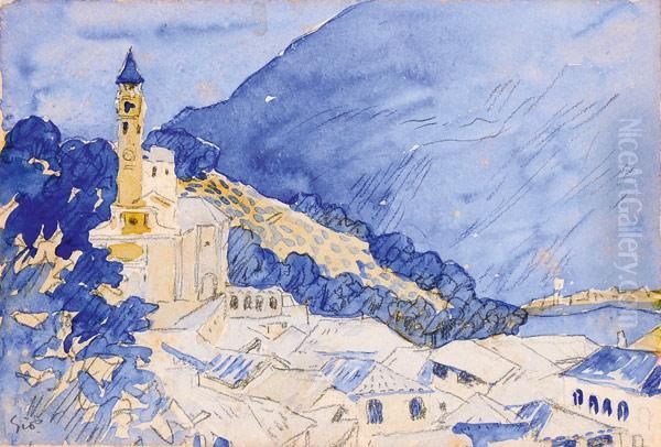 Dorf Imtessin Oil Painting by Giovanni Giacometti