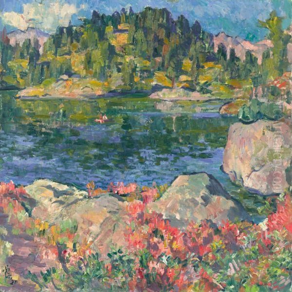 At Lake Cavloccio Oil Painting by Giovanni Giacometti