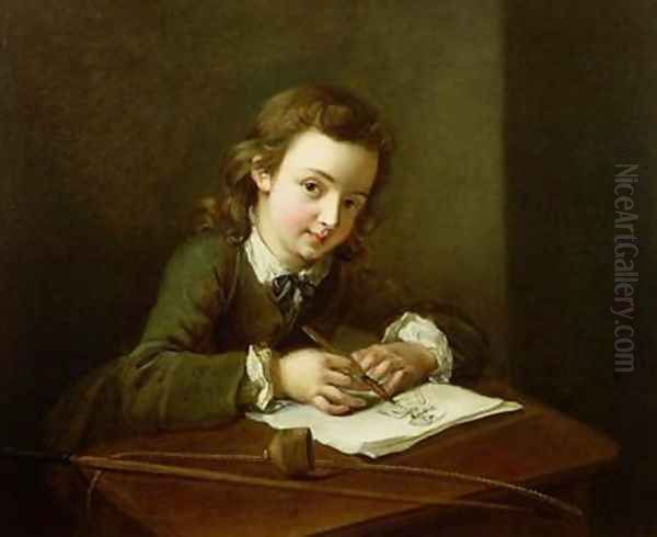 Boy Drawing at a Table Oil Painting by Philipe Mercier