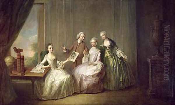 Family in an Interior with Squirrels possibly the Burton Family from Eltham Kent 1755-60 Oil Painting by Philipe Mercier