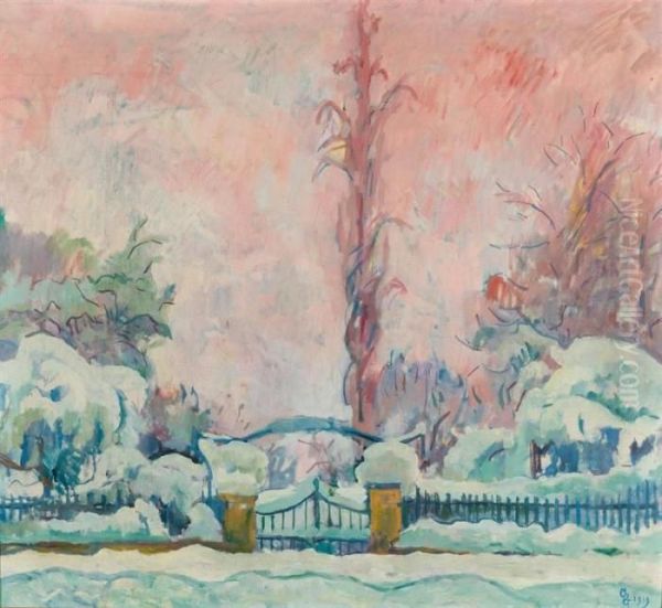 Nevicata, Schneefall Oil Painting by Giovanni Giacometti