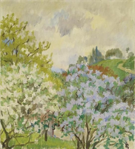 Paesaggio Primavera Stampa Oil Painting by Giovanni Giacometti