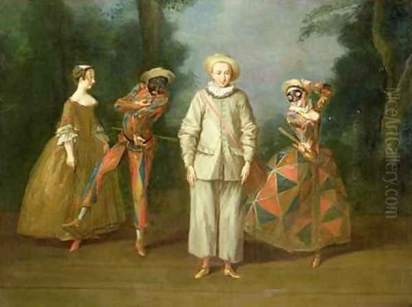 Pierrot and Harlequin Oil Painting by Philipe Mercier