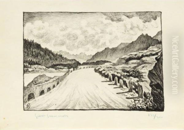 Strasse Nach Maloja Entlang Dem Silsersee Oil Painting by Giovanni Giacometti