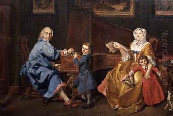 Burckhardt Tschudi with his wife and two children Oil Painting by Philipe Mercier