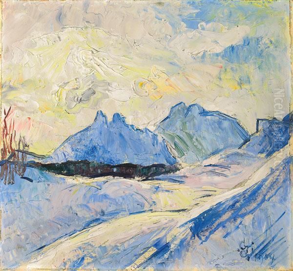 Winterlandschaft In Maloja Mit Blick Auf Piz Duan Und Piz Lizun Oil Painting by Giovanni Giacometti