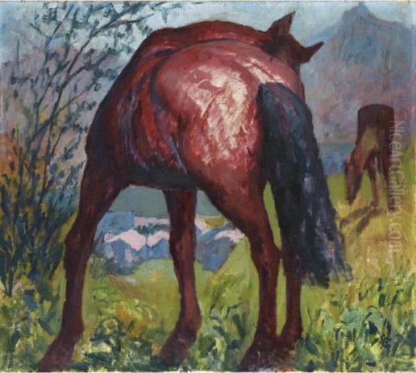 Red Horse Oil Painting by Giovanni Giacometti