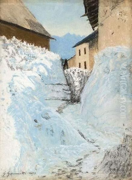 Sentier Dans La Neige. Oil Painting by Giovanni Giacometti