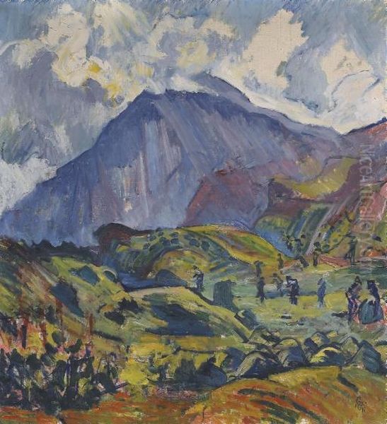 Heuernte Bei Maloja Oil Painting by Giovanni Giacometti