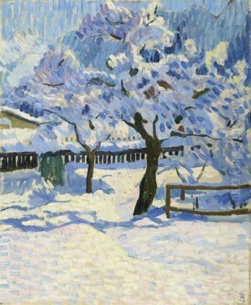 Winter Im Garten. 1909. Oil Painting by Giovanni Giacometti