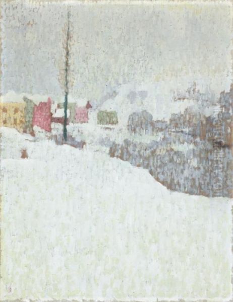 Giorno Di Neve. - Wintertag. - Stampa Im Winter Oil Painting by Giovanni Giacometti