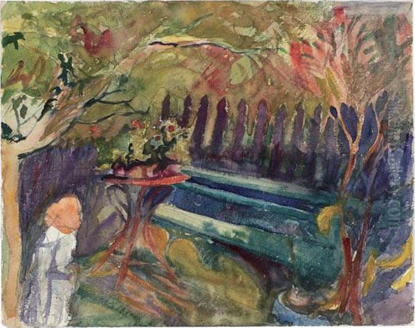 Der Garten Des Hauses Giacometti In Stampa Oil Painting by Giovanni Giacometti