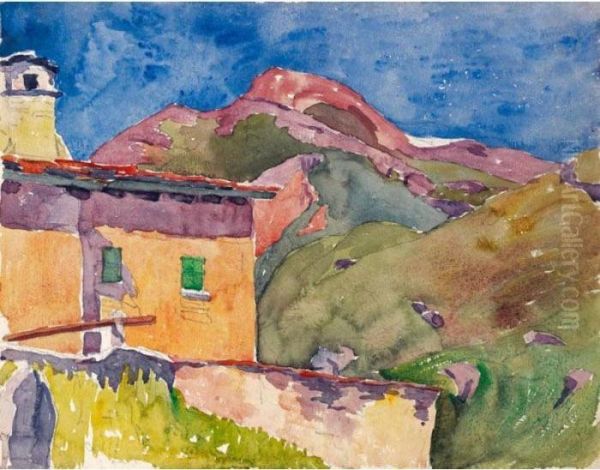 Haus Mit Longhino (maloja) 
House With Longhino (maloja) Oil Painting by Giovanni Giacometti