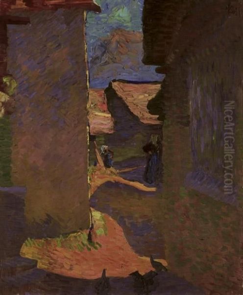 Viottola, 1911 (dorfgasse) Oil Painting by Giovanni Giacometti