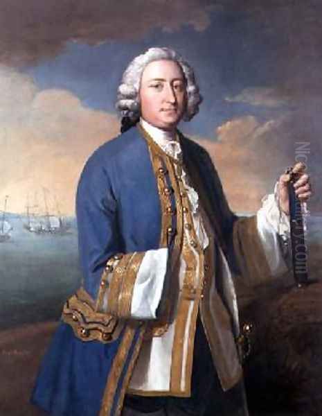 Portrait of Captain David Brodie 1709-87 Holding a Telescope Oil Painting by Philipe Mercier