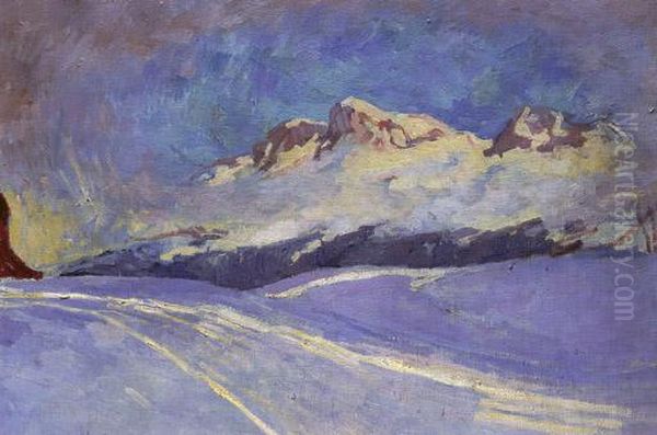 Winterlandschaft Bei Maloja Oil Painting by Giovanni Giacometti