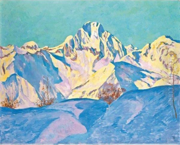 Snow Mountains Oil Painting by Giovanni Giacometti