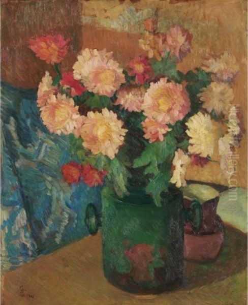 Stillleben Mit Chrysanthemen Still-life With Chrysanthemum Oil Painting by Giovanni Giacometti