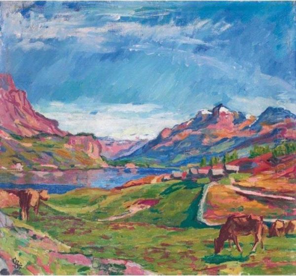 Blick Von Maloja Auf Den Silsersee Oil Painting by Giovanni Giacometti