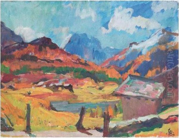 Engadiner Herbstlandschaft Oil Painting by Giovanni Giacometti