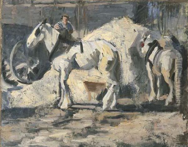 Weisse Pferde, Um 1891/92 Oil Painting by Giovanni Giacometti