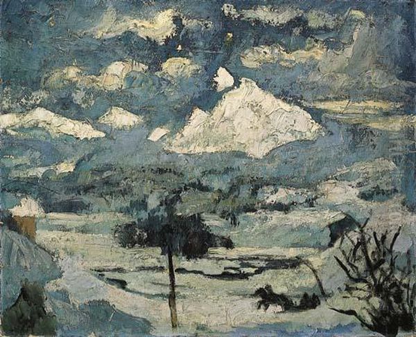 Oberengadiner Winterlandschaft Im Mondschein Oil Painting by Giovanni Giacometti