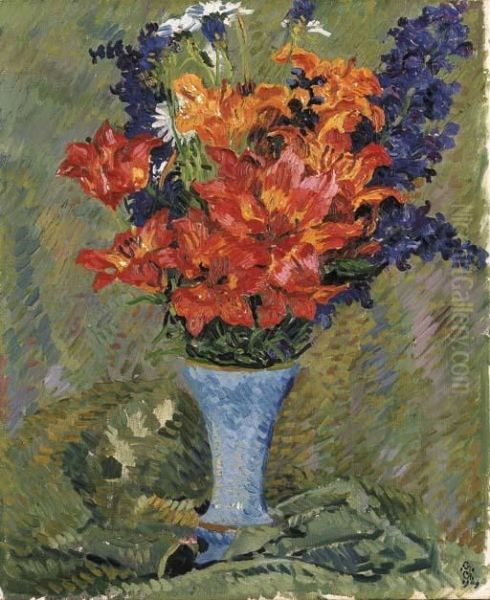 Feuerlilien (feldblumenstrauss) Oil Painting by Giovanni Giacometti