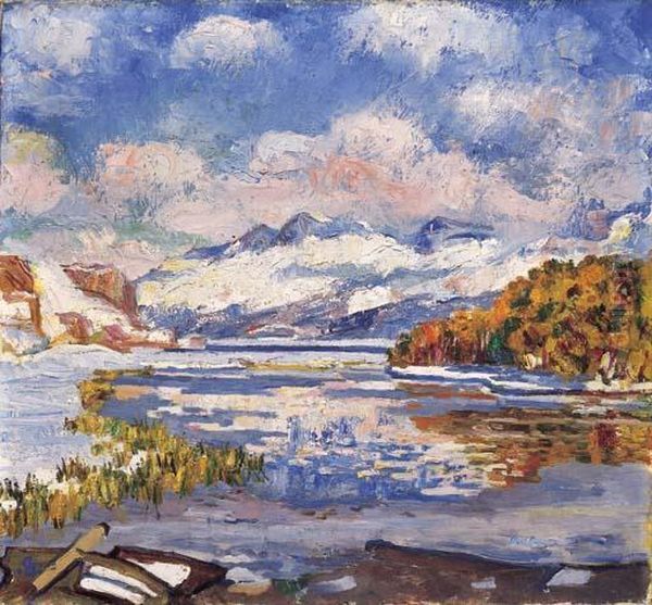 Blick Von Maloja Uber Den Halbgefrorenen Silsersee Oil Painting by Giovanni Giacometti