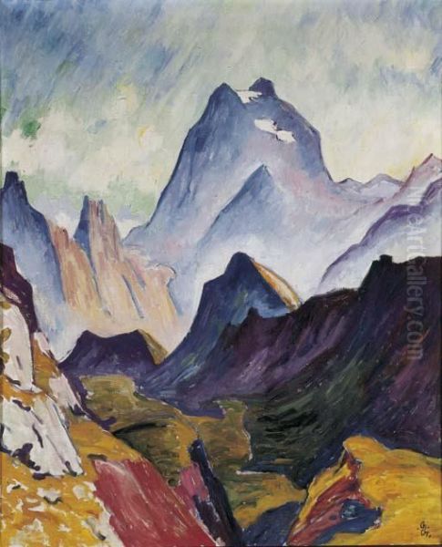 Paesaggio Di Montagna 'piz Duan' Oil Painting by Giovanni Giacometti