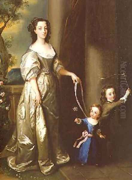 Portrait of Mrs Thomas Fane with her children John and Anne Oil Painting by Philipe Mercier