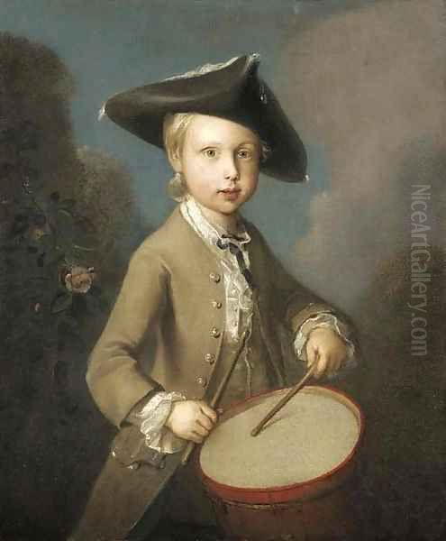 A young drummer boy Oil Painting by Philipe Mercier