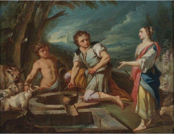 Jacob And Rachel At The Well Oil Painting by Corrado Giaquinto