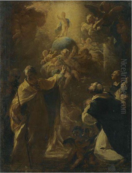 The Infant Christ With Saint Dominic And Saint Nicholas Oil Painting by Corrado Giaquinto