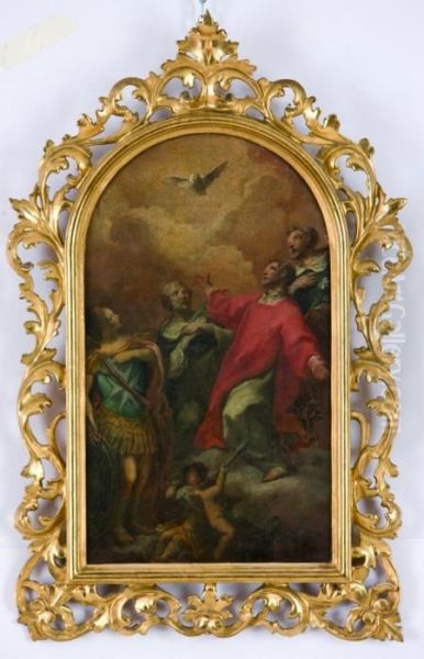 Spirito Santo Con L' Arcangelo 
Michele, S. Pietro Martire, S. Lorenzo E S. Domenico Guzman Oil Painting by Corrado Giaquinto