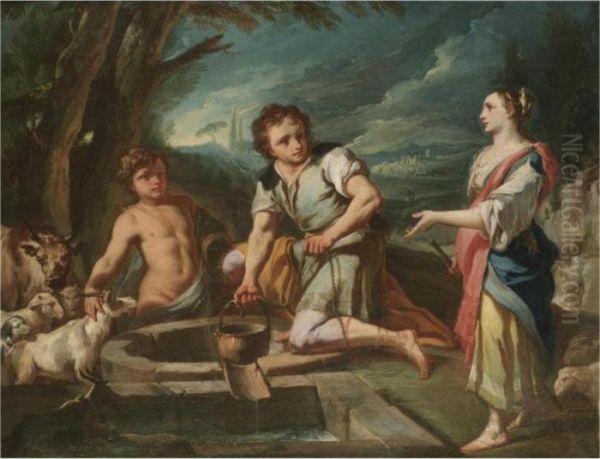 Jacob And Rachel At The Well Oil Painting by Corrado Giaquinto