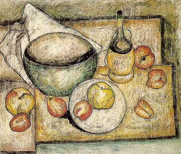 Still Life with a Green Bowl and Fruit Oil Painting by Tadeusz Makowski