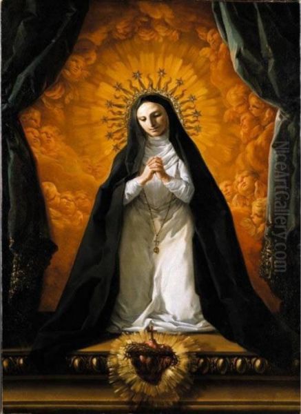 Saint Margaret Mary Alacoque Contemplating The Sacred Heart Of Jesus Oil Painting by Corrado Giaquinto