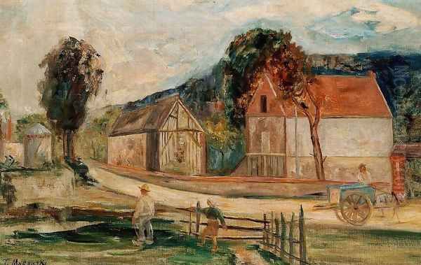 Old farmhouses in a French village Oil Painting by Tadeusz Makowski