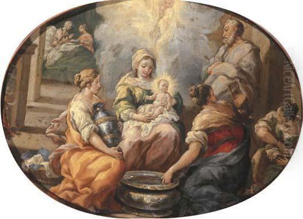 The Holy Family With Female Attendants Oil Painting by Corrado Giaquinto