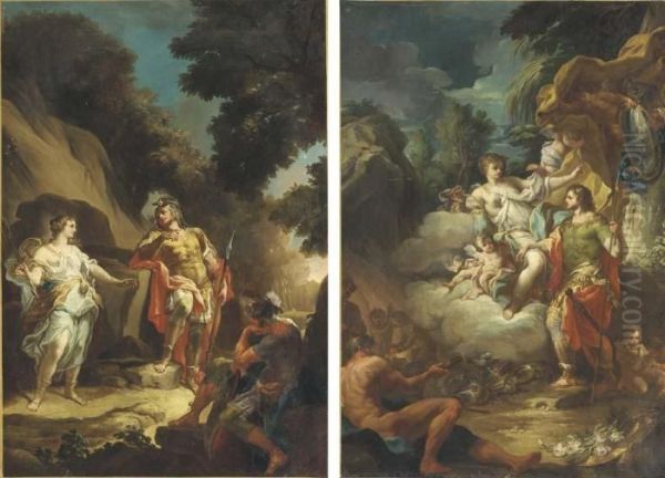 The Story Of Aeneas: Venus 
Appearing To Aeneas; Venus Ordering Arms For Aeneas From Vulcan Oil Painting by Corrado Giaquinto