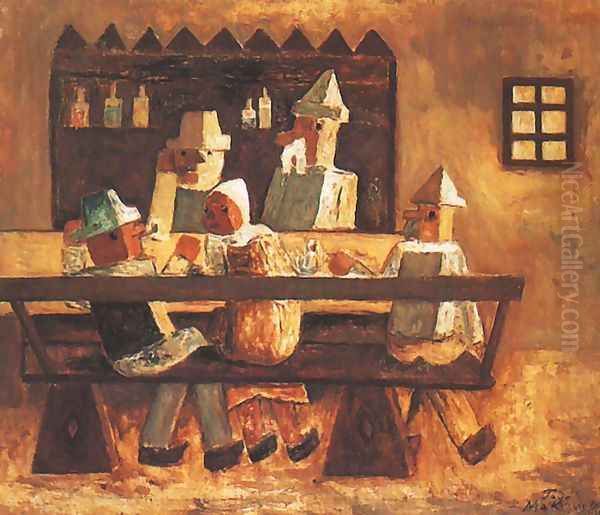 In an Inn Oil Painting by Tadeusz Makowski