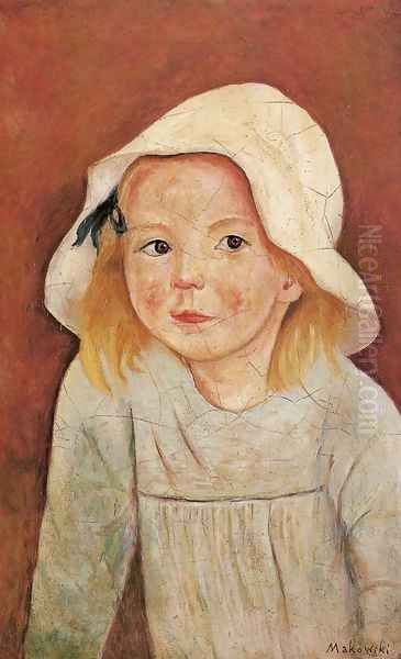 Girl in a White Hat Oil Painting by Tadeusz Makowski