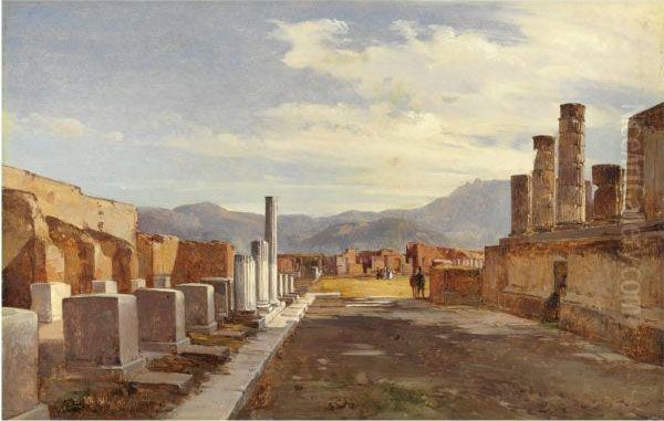 Visitatori A Pompei Oil Painting by Giacinto Gigante